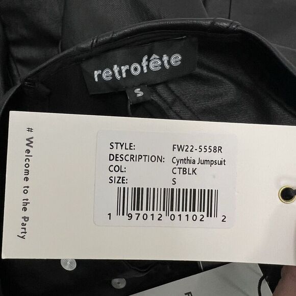 Retrofête Cynthia Jumpsuit Black Coated Flared Leg Retro Revolve Women’s Size S - Picture 14 of 16